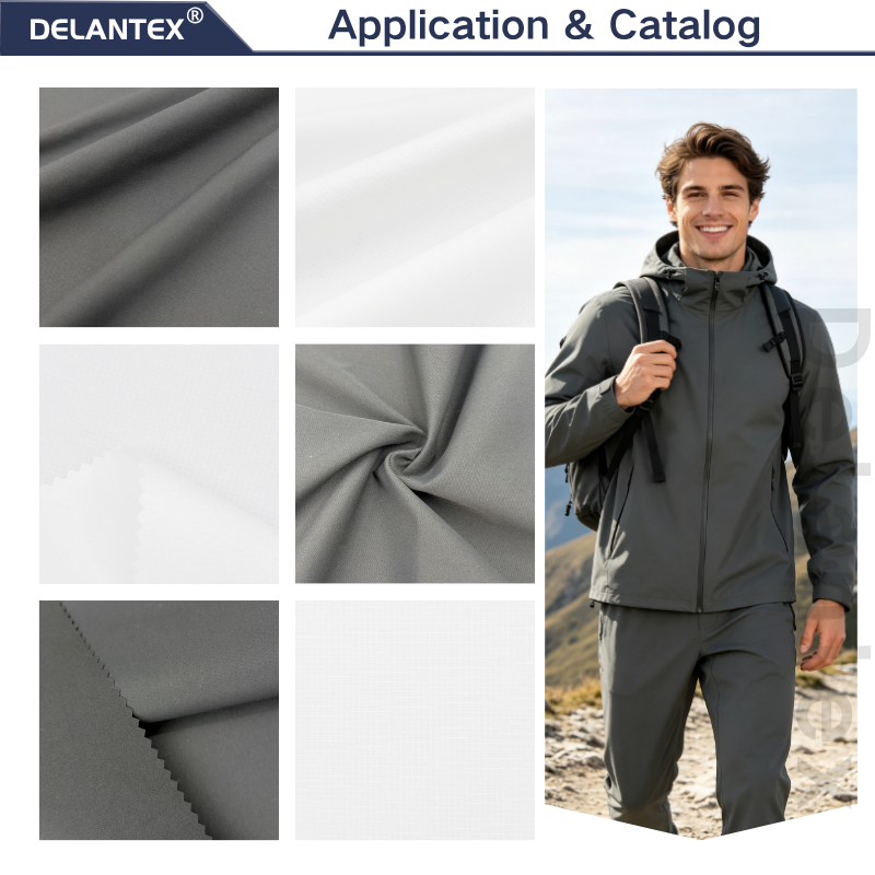Delantex OEM ODM Waterproof Plain Dyed Woven 190gsm 100% Polyester ATY High Elastic 2/1 Twill Fabric for Outdoor Hiking Coat