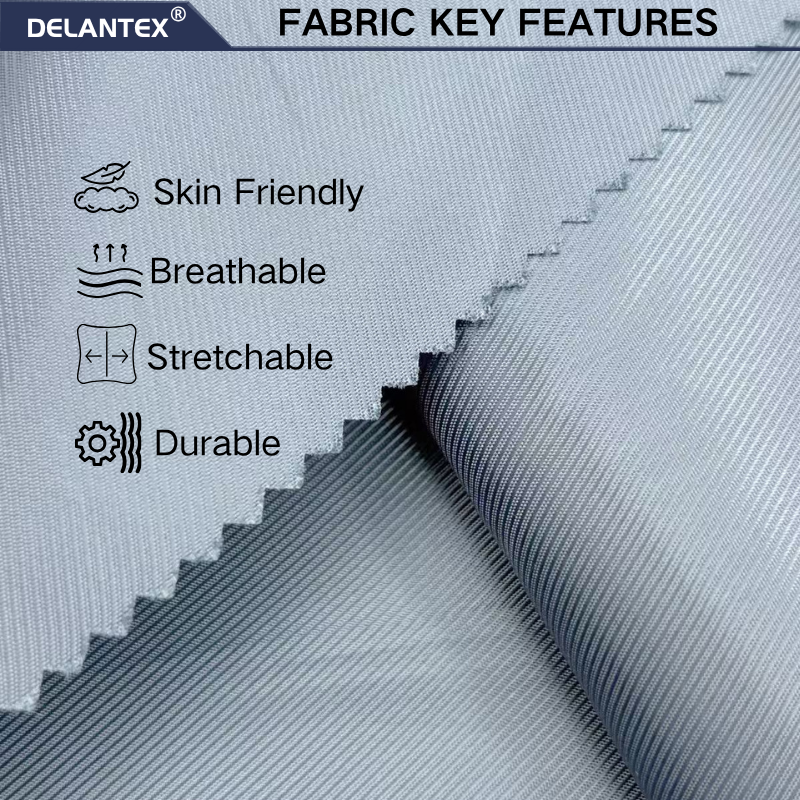 Delantex Breathable Plain Dyed 65gsm 100% Polyester 50D Twill Taffeta Lining Fabric For Suit Coat Bag Lining flexible textile supplier 
