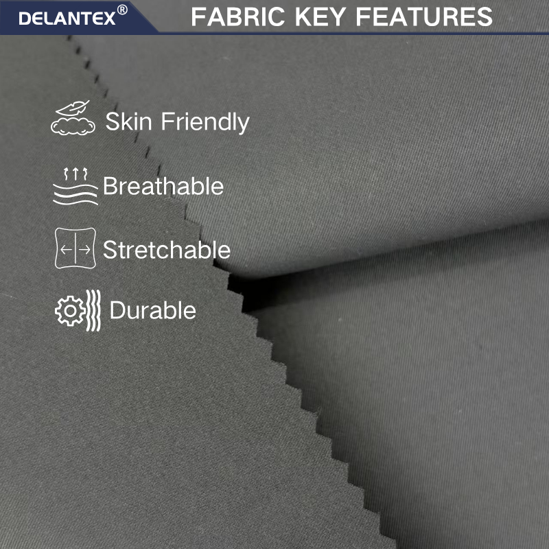 Delantex OEM ODM Waterproof Plain Dyed Woven 190gsm 100% Polyester ATY High Elastic 2/1 Twill Fabric for Outdoor Hiking Coat