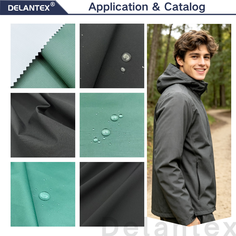 Delantex 75D High Elastic 115gsm 100% Polyester Pongee Fabric With Color TPU Membrane Wind Resistant For Sportswear Windbreaker