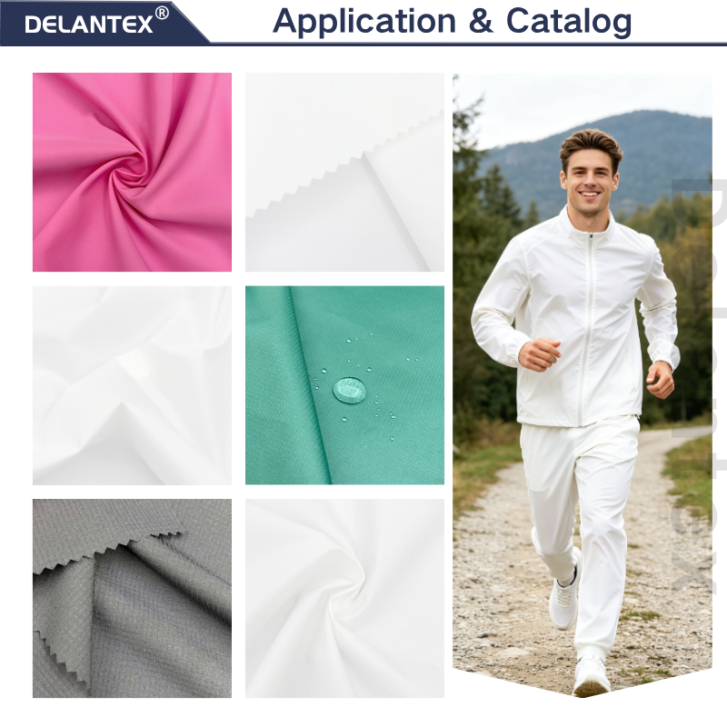 Delantex 75D 100% Polyester Imitation Memory Fabric Coated Breathable Medium Weight Outdoor Sportswear Jackets & Pants Fabric