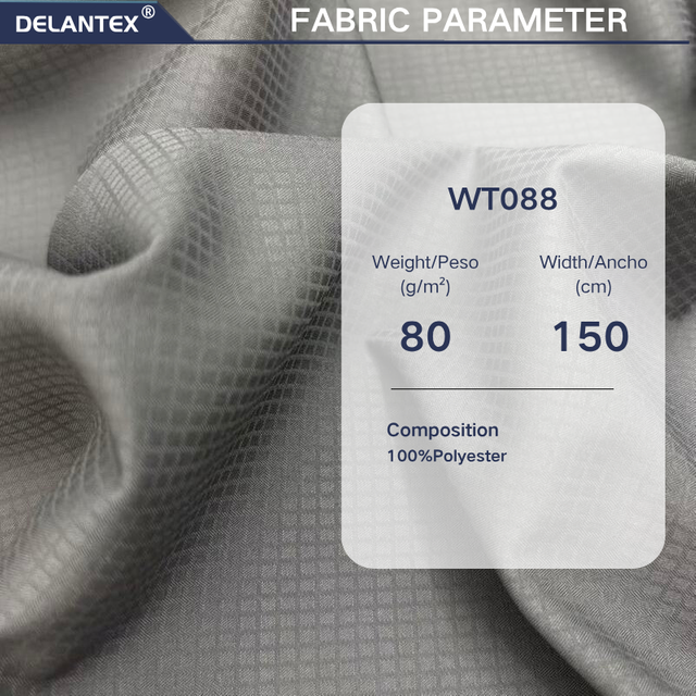 Delantex Wholesale 80GSM 100% Polyester 50d Plain Grid Jacquard Woven Fabric for Shirt Flexible Fabric Manufacturer