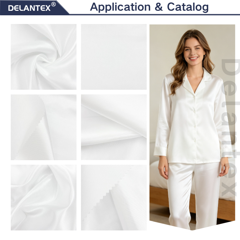 Delantex 100% Polyester 75D Warp Non-Twist Satin Crepe Fabric Soft Drape Material for Evening Dress Lingerie Sleepwear Garment Textile